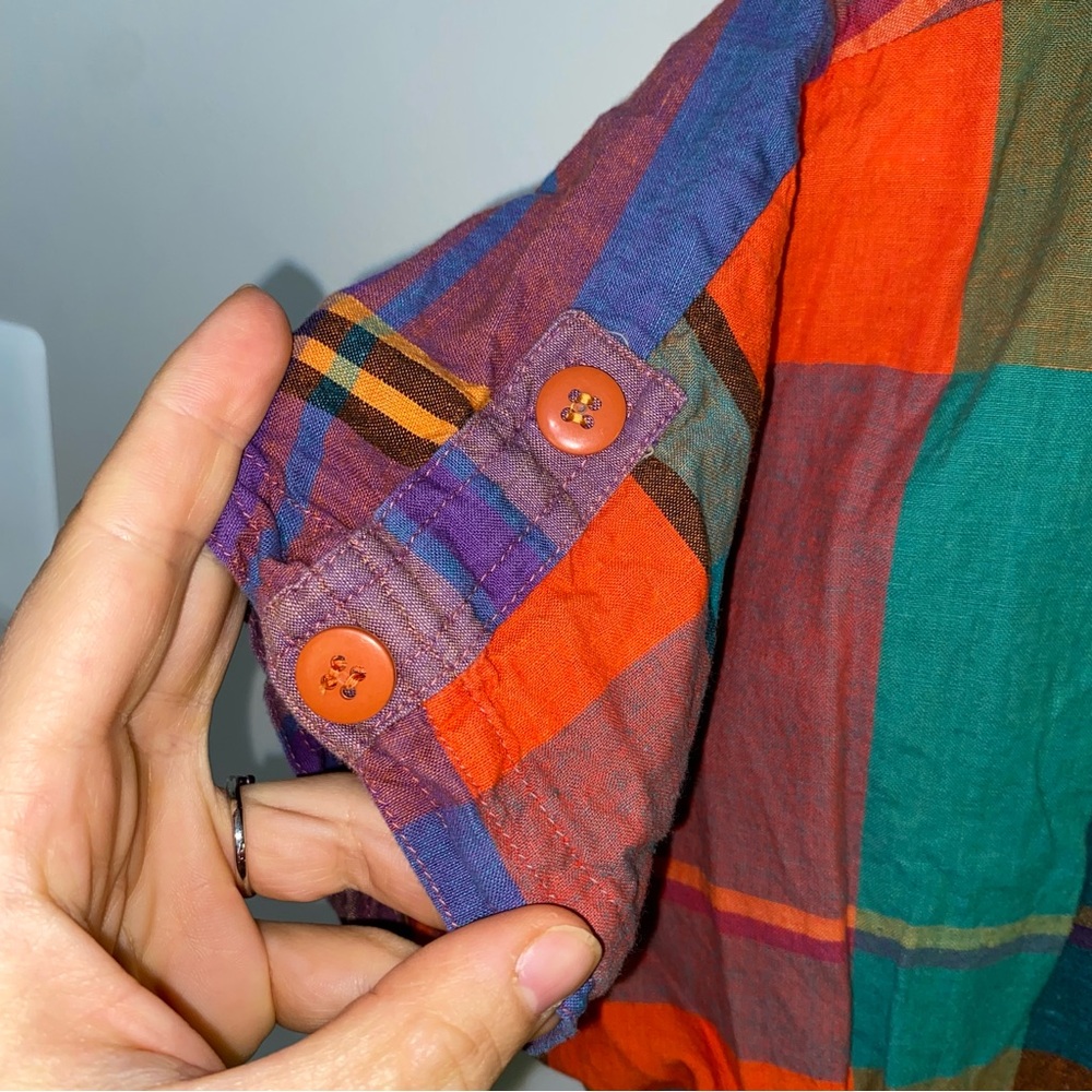VTG-08 80’s 90’s true vintage Colorful Plaid Button-Up Blouse dopamine size 8 - Picture 4 of 7
